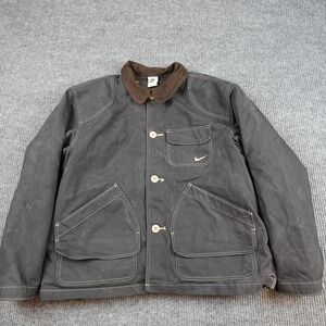 Nike Flannel Lined Barn Jacket Mens Large Gray Canvas Chore Heavy Workwear